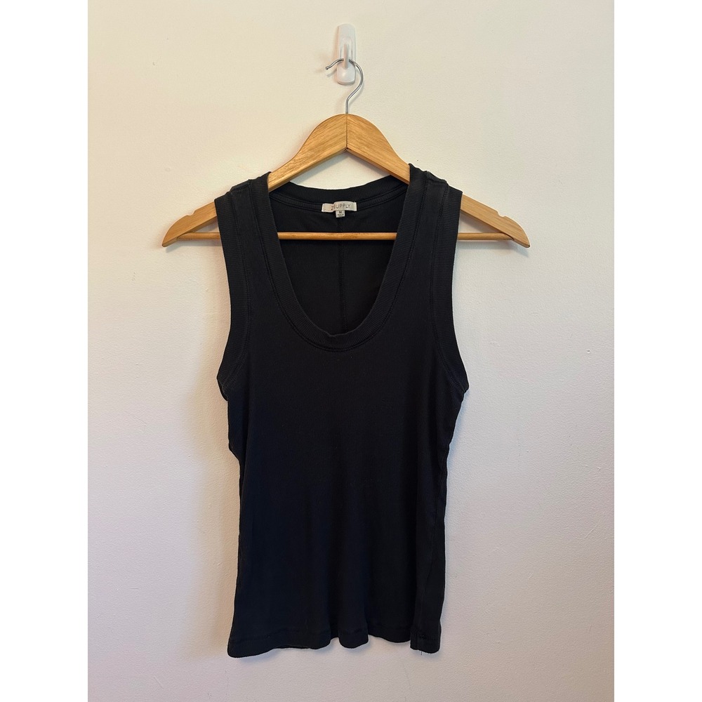 Z Supply Black Ribbed Scoop Neck Tank Top | Size Medium